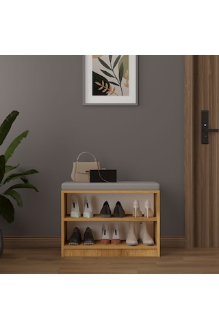 Asra Trend Puflu Ayakkabılık PUF02 %100 MDF 2 Raflı Oturaklı Antre Düzenleyici Petra