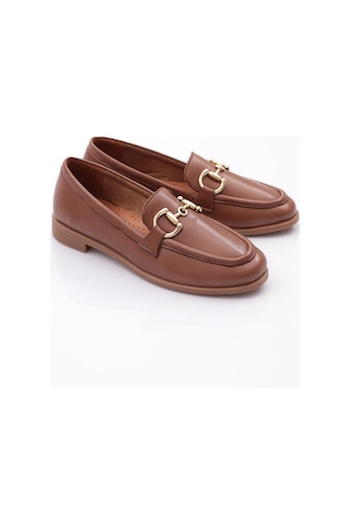 Dgn 1852 Kadin Metal Aksesuarli Loafer Ayakkabi Ceviz