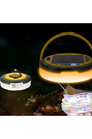 İdragon D88-2 Güneş Enerjili Kamp Lambası Rgb Işıklı, 4500mah Powerbank, 10m Işık Dizisi, Type-c Sarı