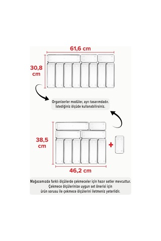 11'li Set Modüler Mutfaklarda Çekmece Içi Kaşıklık Organizer Düzenleyici Şeffaf Şeffaf 40 X 50 Çok Renkli