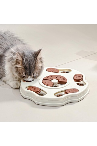 Kedi & Köpek Mama Bulmaca Oyuncağı Yavaş Besleyici İnteraktif Gıda Dağıtıcı Beyaz