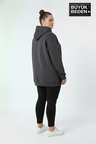 Süperlife Kadın Büyük Beden California 1974 Baskılı Kapüşonlu İnce Sweat Rahat Kalıp Hoodie Spr26bswk965 Füme