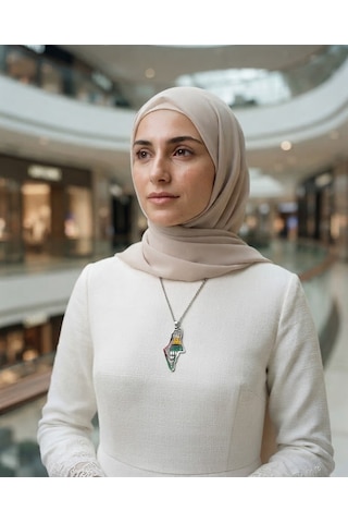 Filistin Haritası Kubbetü S Sahra İle Paslanmaz Gümüş Kaplamalı Zinciri Unisex Kolye J300042