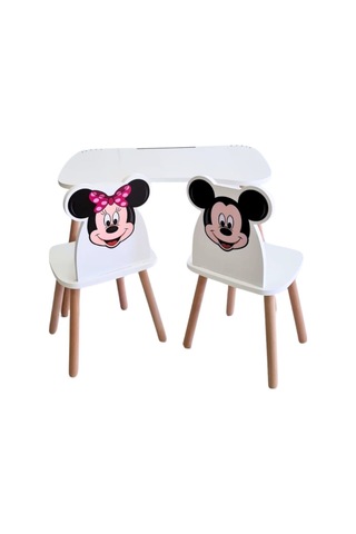 Liva Ahşap Çocuk Aktivite 1 Masa 2 Sandalye Takımı 4-12 Yaş Mickey Mouse Ve Minnie Mouse Çok Renkli