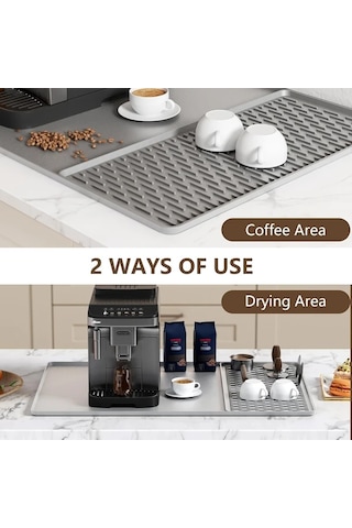 Elmpaly Siyah Yükseltilmiş Kenarlı Silikon Kahve Makinesi Matı Kurutma Paslanmaz Yüzey Bulaşık Makinesi Uyumlu