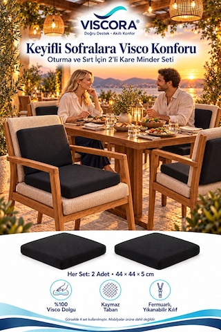 2 Li Kare Visco Sandalye Minderi Otel, Kafe, Restoran, Bahçe İçin Oturma Ve Sırt Desteği