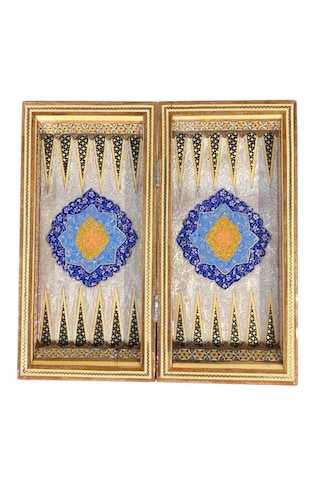 İran In El İşlemesi Hatem Ve Minyatür Tavla Ve Satranç - 30x30 Cm,