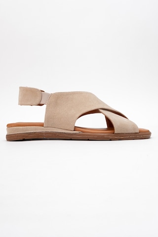 Luvishoes 706 Hakıkı Derı Bej Suet Kadın Sandalet Bej