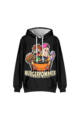 Burgerpommes Hayranları İçin 10 Renk Moda Icrimax Grafik Baskılı Sweatshirt Açık Hava Sporu Cosplay Kazaklar Kapşonlu Cosplay Kostümü Gri