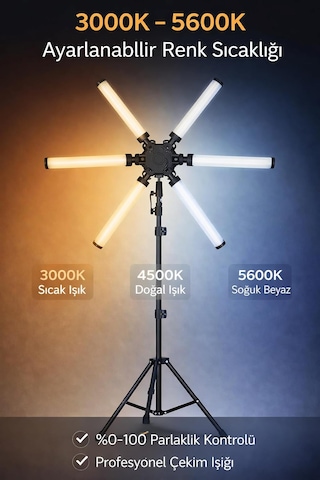 Yıldız Çubuk Led Işık Ürün Çekim Canlı Yayın Tam Profesyonel 2.10cm Trpod Ayak Çekim Işığı Beyaz
