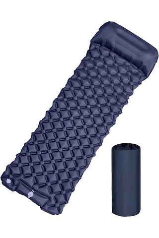 Ultra Hafif Kendinden Pompalı Şişme Kamp Yatağı 195x60x5 Cm Tek Kişilik Su Geçirmez Kamp Matı Dahili Pompalı Uyku Matı Lacivert