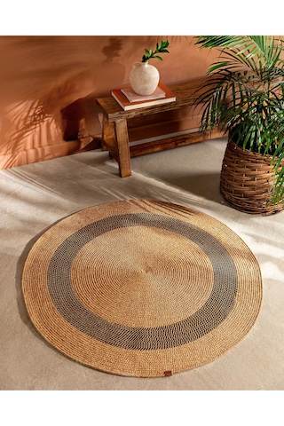 Madame Coco Alsace Yuvarlak Kilim 120 CM Naturel - Siyah