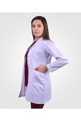 Kadın Beyaz Klasik Yaka Doktor Hemşire Öğretmen Vizit Önlük Beyaz