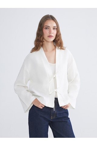 Lcw Modest Ekru V Yaka Oversize Müslin Kadın Kimono