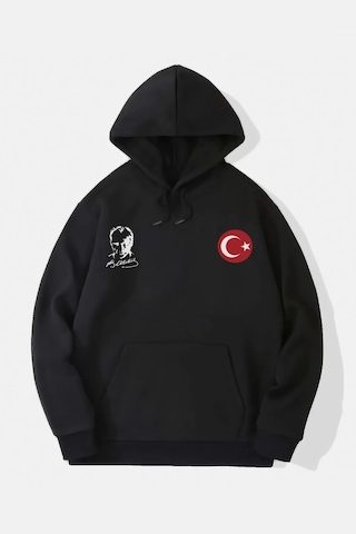 10 Kasıma Özel Üç İplik Kapşonlu Baskılı Sweatshirt - Siyah 001 10 Kasıma Özel Üç İplik Kapşonlu Baskılı Sweatshirt - Siyah 001