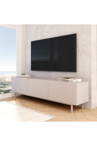 Robinhome Miami Tv Ünitesi Sehpası 3 Kapaklı Ahşap Ayaklı 180cm Kumsal Bej