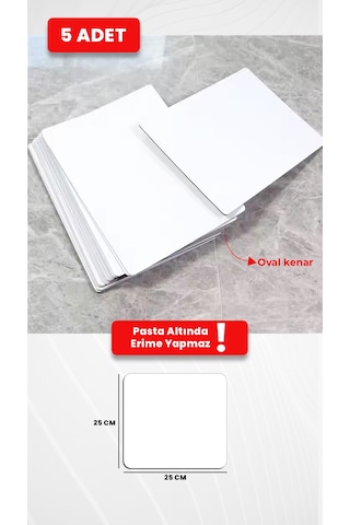 25x25 Mdf Beyaz Pasta Altlığı - 3mm Dayanıklı Pasta Tabanı 5 Adet Beyaz