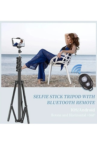 Bluetooth Kumandalı Tripod 2.1m Telefon Tutucu Selfie Çubuğu Ring