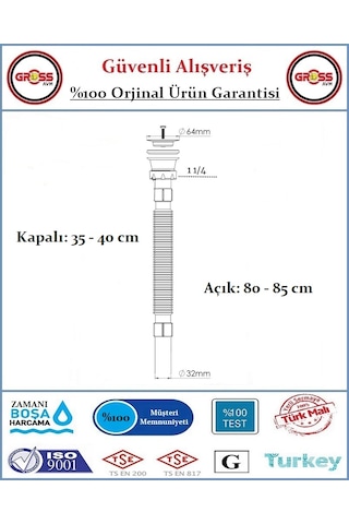 Lavabo Evye Gider Sifonu - Körüklü - Paslanmaz Süzgeç - Paslanmaz Beyaz