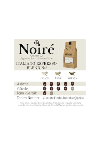 Noire Italiano Espresso Blend 3 1000g %100 Arabica Blend Çekirdek