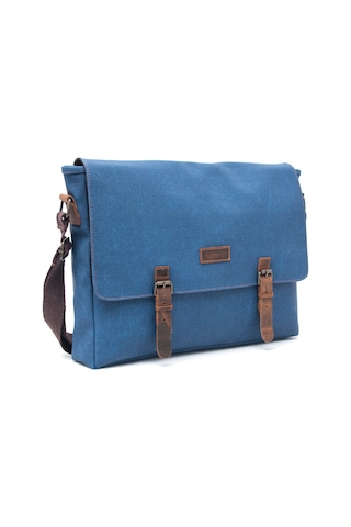 Gillario Design 03 Kanvas-deri İndigo 15.6 Inch Laptop Çantası Mavi Kahverengi