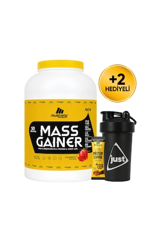 Mustang Nutrition Mass Gainer Karbonhidrat Tozu 5000 Gr 50 Servis Çilek + Shaker + Protein Kahve Hediyeli çilek