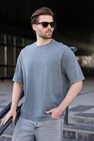 Madmext Gri %100 Pamuklu Oversize Erkek Tişört E7178 Gri