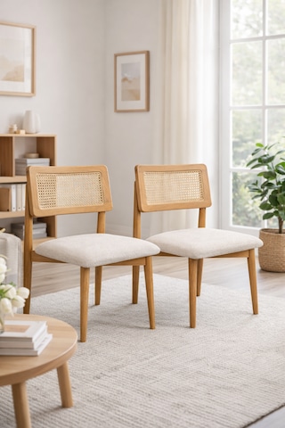 Hasır Sandalye İskandinav Tasarım 6 Lı Set Meşe
