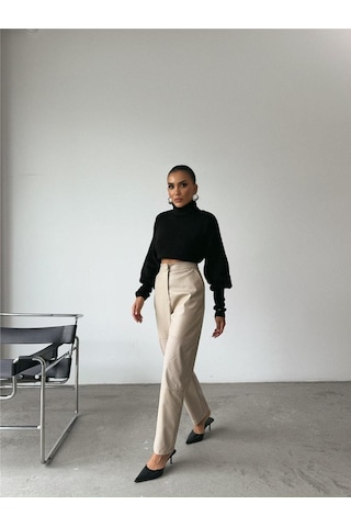 Gülsüm Aydın Deri Pantolon Diz Parçalı - Taş Altın
