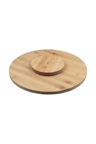 Bambu Dönerli Sunum Tahtası, 360 Derece Dönebilen Yuvarlak Pizza Ve Kahvaltı Sunum Tepsisi 30 Cm 15cm