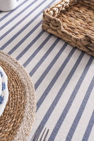 Lacivert Çizgili Keten Runner 40x140 Cm - Yumuşak Dokulu Lacivert