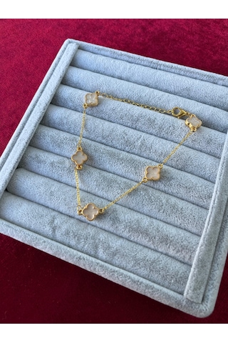 Altın Renk Beyaz Sedef Bijuteri Kadın Bileklik Gold