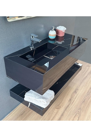 Akay Dizayn L01 Porselen Banyo Lavabosu Siyah 120 CM