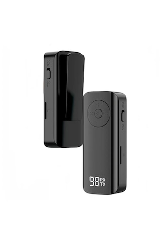 M06 Yaka Klipsli Bluetooth 5.3 Ses Alıcı Ve Verici Adaptör Transmitter Receiver Lcd Dijital Ekranlı & Micro Kart Destekli Tv Pc Araç 3.5mm Aux Rca Kablo