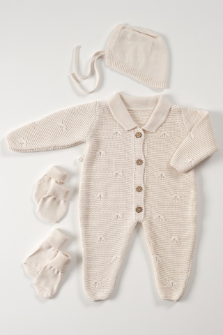 Tinylamb Premium Yenidoğan Bebek Triko Set 5 Parça Krem - Premium Bebek Hediye Seti Bej