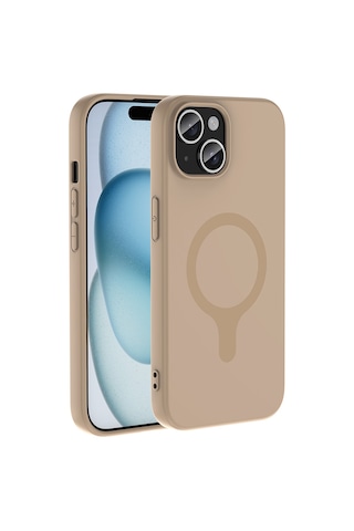 Apple iPhone Uyumlu 15 Kılıf M-safe Şarj Özellikli Silikon Kapak Aris Krem