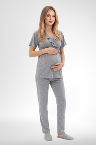 Mecit Pijama Mecit 6403 Sabahlıklı Lohusa Pijama Takımı Gri