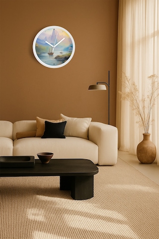 Doğa Manzara Temalı Modern Duvar Saati - 30cm - Önü Camlı Beyaz Kasa - Sessiz Mekanizma-jh0765 Beyaz