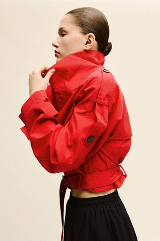 Defacto Cropped Fıt Twill Trençkot G9956ax26sprd332 Kırmızı-rd332