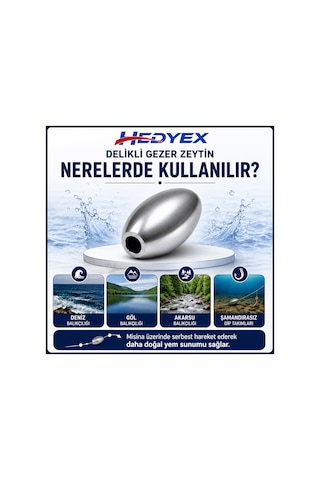 Hedyex 1 Gr 1000 Adet 1 Kg Olta Kurşunu Delikli Gezer Zeytin