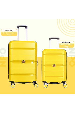 Npo Diamond Pp Polipropilen Büyük Ve Küçük Boy 2'li Kırılmaz Valiz Seti-sarı Sarı