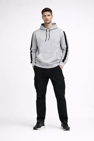 Efnaz Style Erkek Şeritli Kapüşonlu Sweatshirt Oversize 3 Iplik Pamuklu - Beyaz