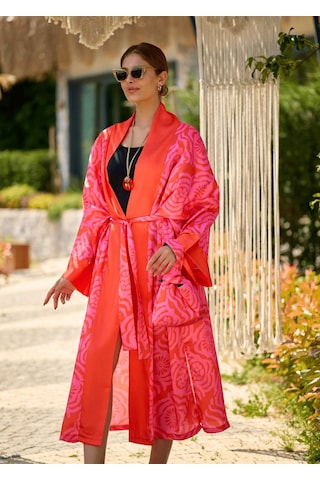 Mayovera Kimono - Dinamik Pembe Tasarım Pembe