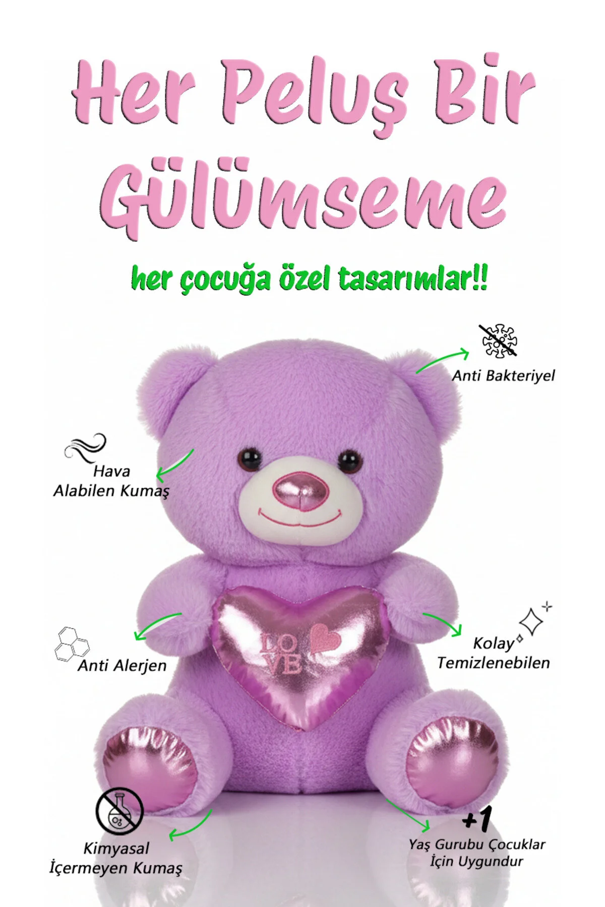 Ayıcık Sevimli Parlak Seri 35cm - Sevimli & Koleksiyon Açık Mor