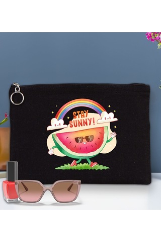 Bk Gift Yaz Temalı-7 Astarlı Siyah Portföy Çanta 30x21cm, Baskılı El Çantası, Organizer Çanta