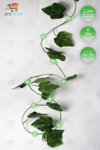 Dekoratif Yeşil Yapraklı 230 Cm Yapay Sarmaşık Ve 300 Cm Peri Led Pembe Renk - Yeşil Yeşil
