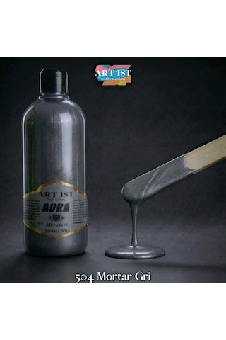 Aura Metalik Sedefli Ve Vernikli Boya - 504 Mortar Gri Ahşap, Taş Tozu, Hobi, Dıy -