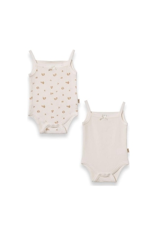 Babycosy Organic Wear Bebek 2li Askılı Zıbın Body %100 Organik Pamuk - Bebek Ve Yenidoğan Serisi - Csym31123 Ekru