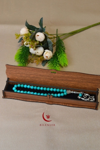 Firuze Taşlı 33 Lü Erkek Tesbih Doğal Taş, Özel Kutulu Turkuaz