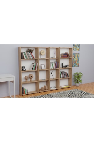 5 Raflı Kitaplık Seti Arkalıklı 2 Dar 2 Geniş Raf Kütüphane 170 C